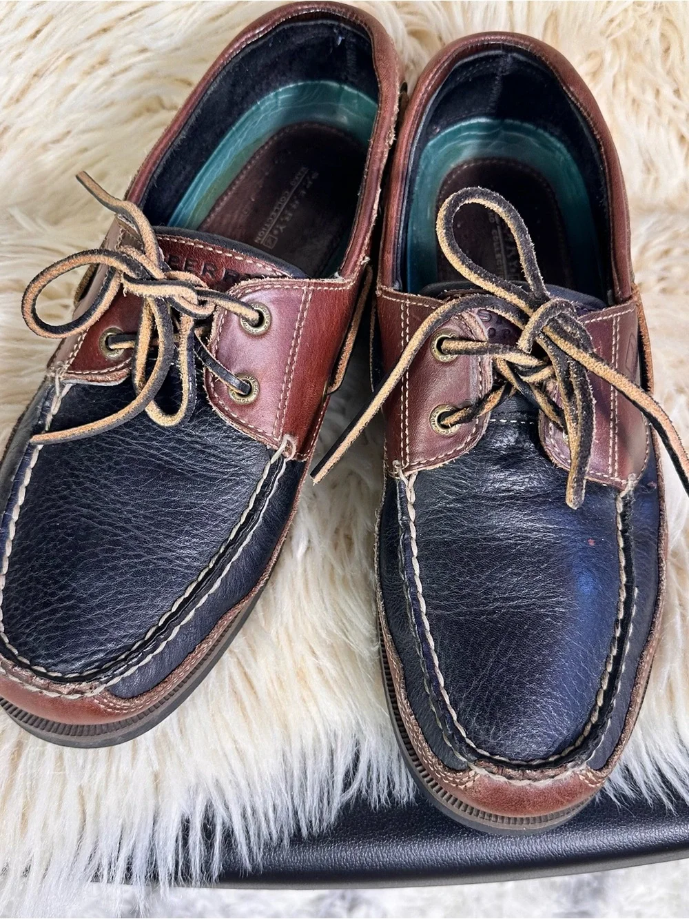Sperry Two-Tone Leather Boat Shoes in Black & Brown